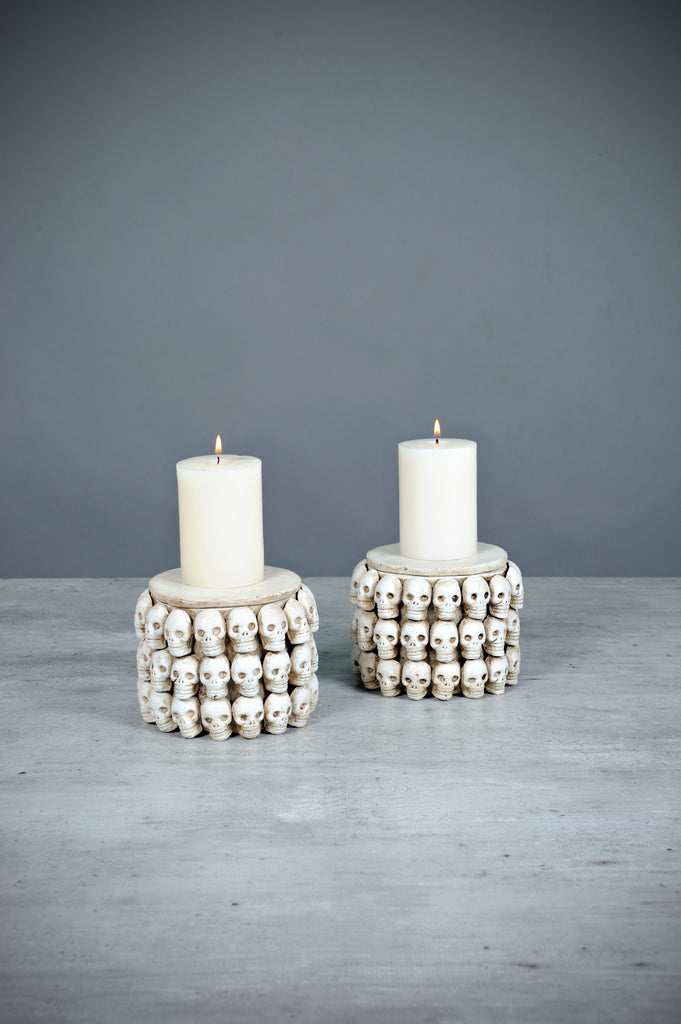Day of the Dead Large Skull Candle Holders in Ivory