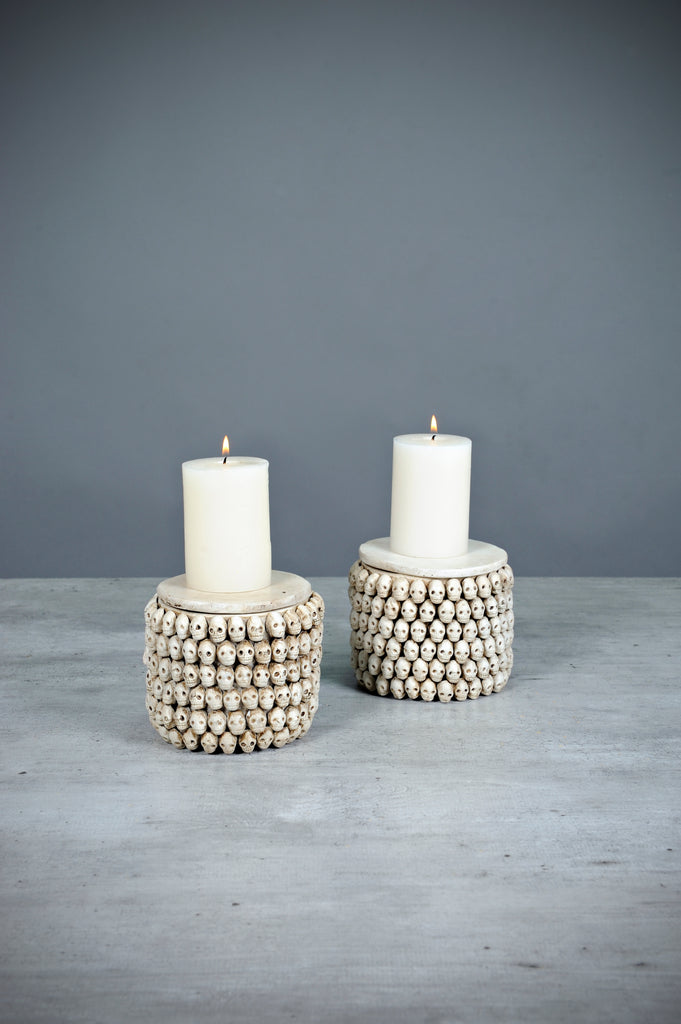 Day of the Dead Small Skull Candle Holders in Ivory