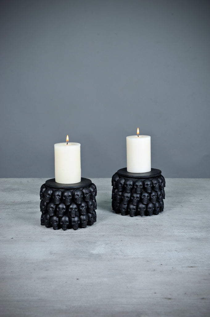 Day of the Dead Large Skull Candle Holders in Black