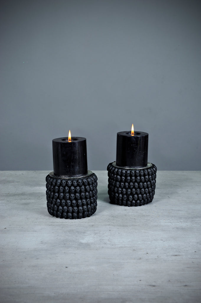 Day of the Dead Small Skull Candle Holders in Black