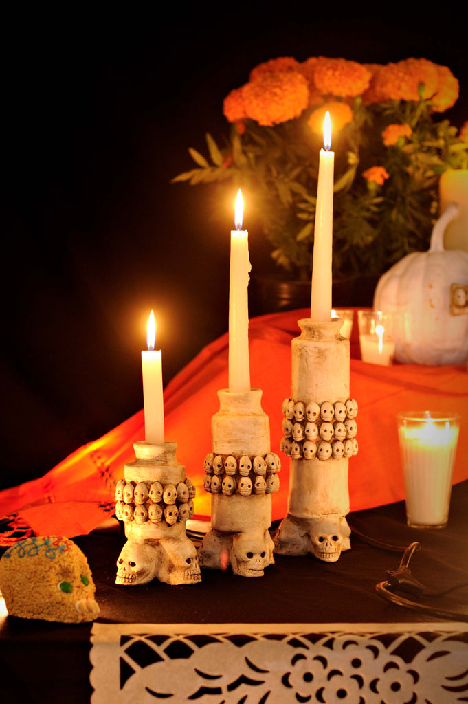 Day of the Dead Skull Candlestick Set A