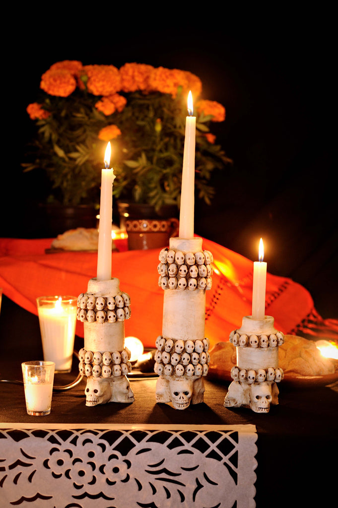 Day of the Dead Skull Candlestick Set B